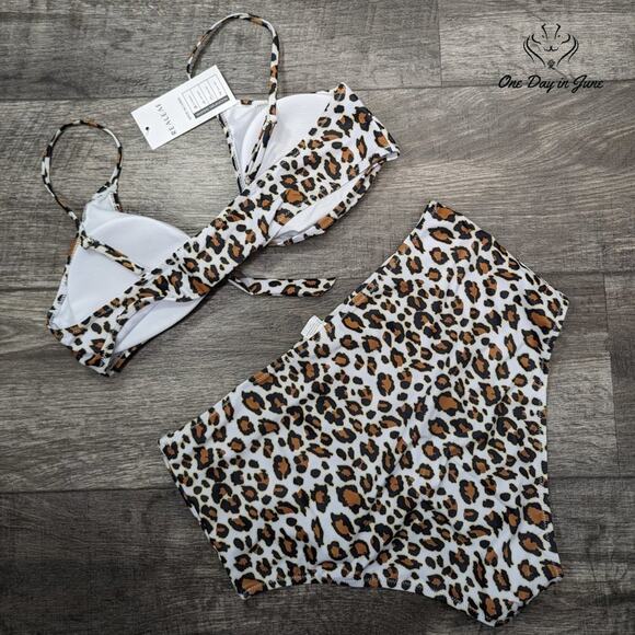 Realeaf Leopard Tie Front Bikini Swimsuit Size XL - Picture 5 of 5